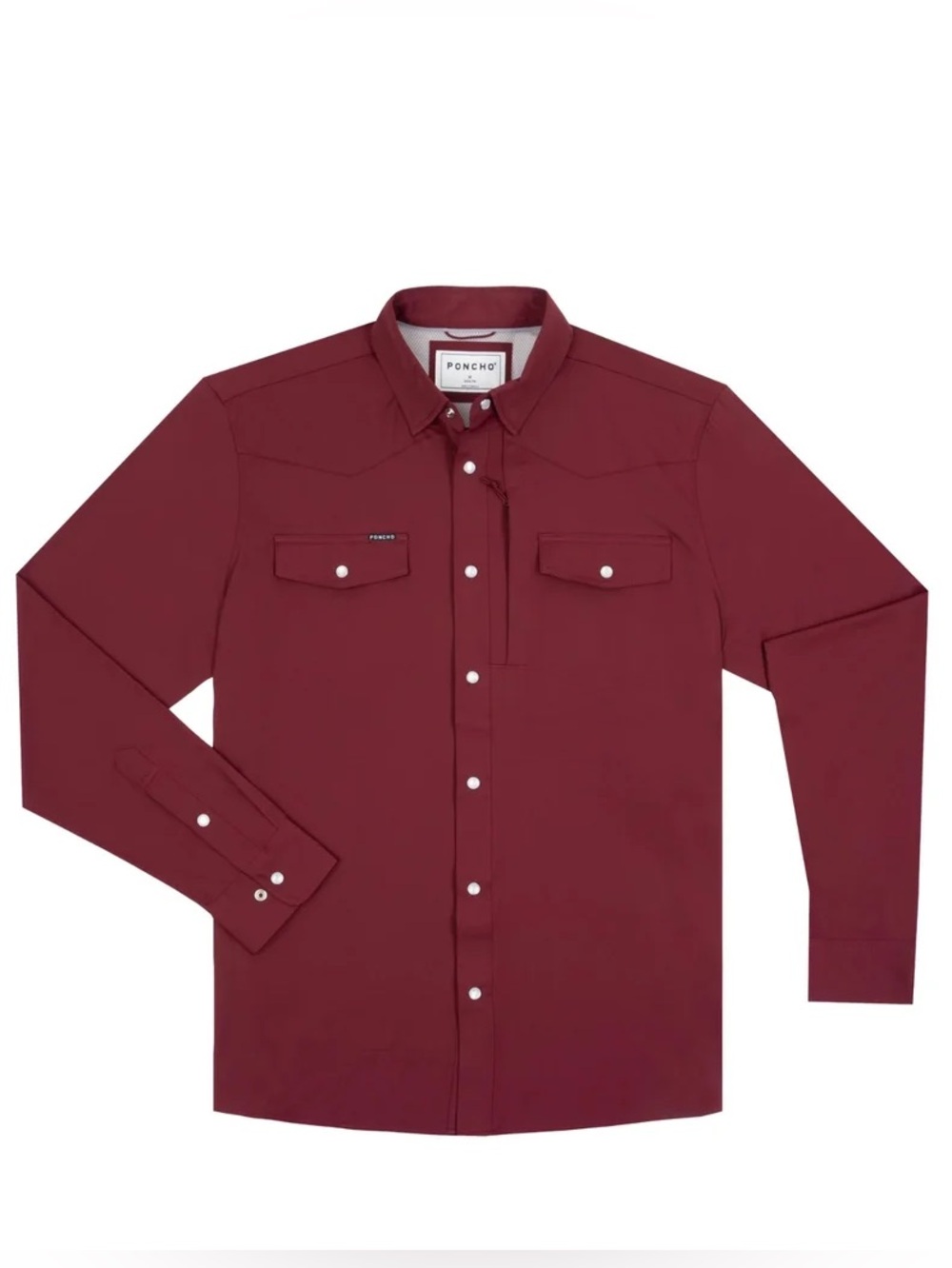 PONCHO Mens BRYAN LONG SLEEVE SHIRT Pearl Buttons Burgundy Color Size Large